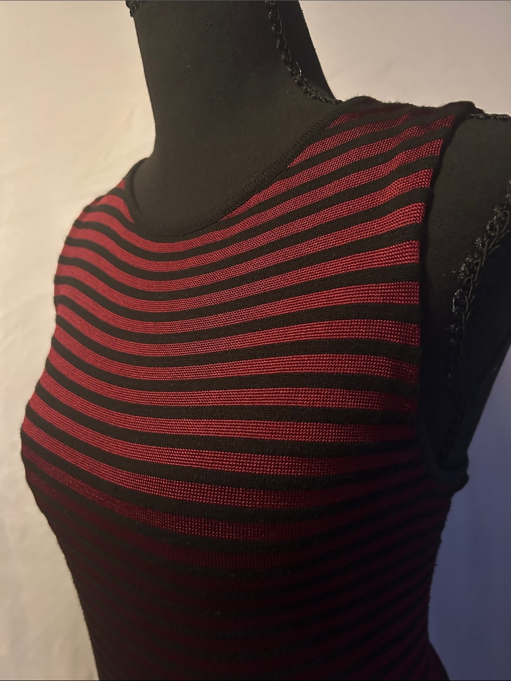 Ralph Lauren Sleeveless Maroon and Black Striped Knit Dress - Picture 3 of 11